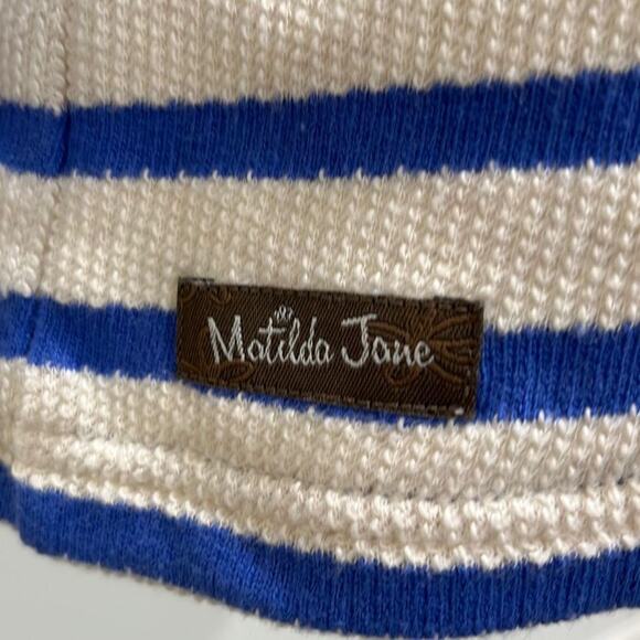 Matilda Jane‎ Women's S Open Front Midway Hood Cardigan Blue White Stripe Beach - Picture 6 of 7